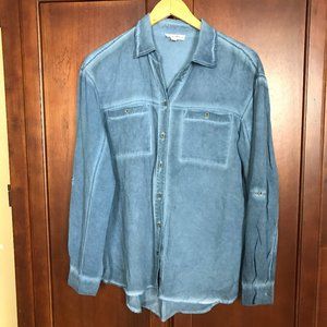 Jane & Delancey Blue Chambray Blouse Shirt Roll Tab Sleeve Women Size M